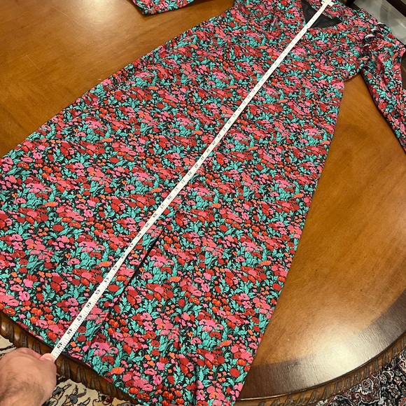 J.Crew Collection Drapey Puff Sleeve Dress Ratti Red Blooms Size 4 Maxi Sheath - Picture 15 of 16